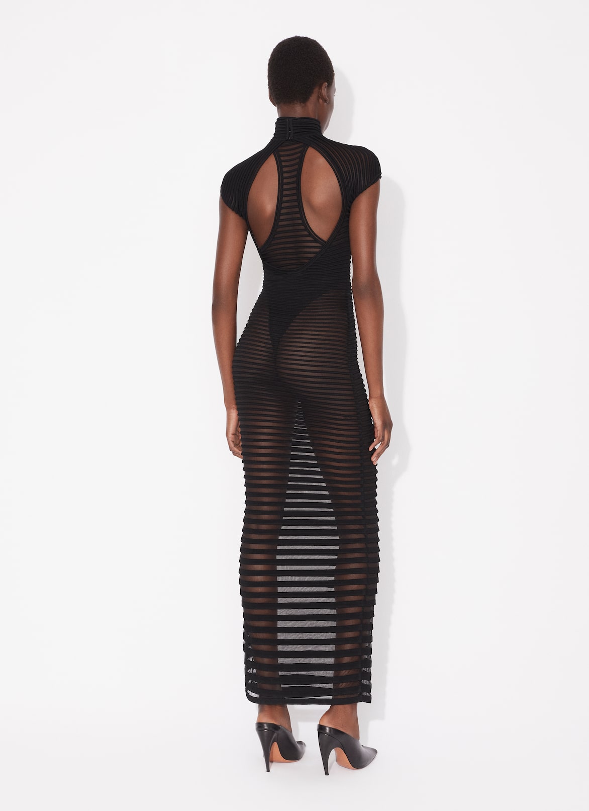 STRIPED LONG DRESS ALAÏA BLACK STRIPED LONG DRESS
